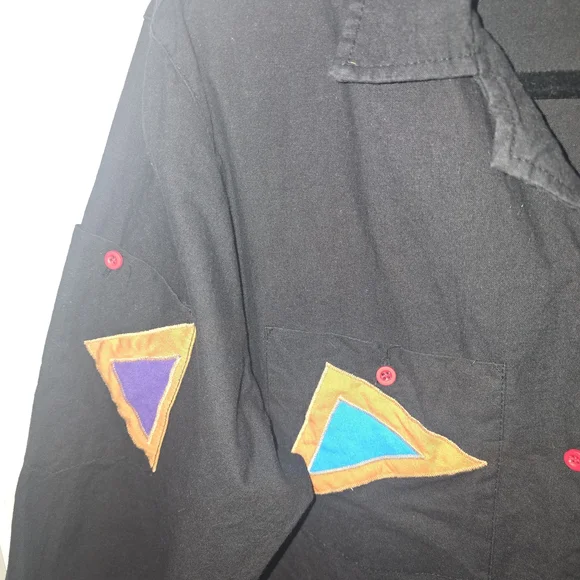 Black and Red Boxy Button Down Shirt with Notched Collar - Picture 3 of 5